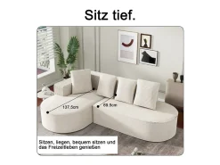 Clearance DripeX Sofá angular esquerdo de Veludo de canelura larga com 4 almofadas - 265x67x40,5cm - Branco