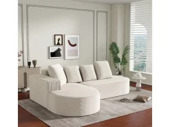 Clearance DripeX Sofá angular esquerdo de Veludo de canelura larga com 4 almofadas - 265x67x40,5cm - Branco