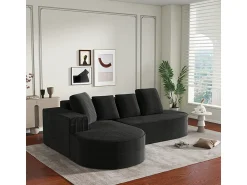 Sofá|DripeX Sofá angular esquerdo de Veludo de canelura larga com 4 almofadas - 265x67x40,5cm - Preto
