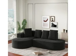 Sofá|DripeX Sofá angular esquerdo de Veludo de canelura larga com 4 almofadas - 265x67x40,5cm - Preto