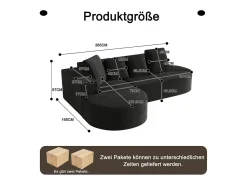 Sofá|DripeX Sofá angular esquerdo de Veludo de canelura larga com 4 almofadas - 265x67x40,5cm - Preto