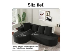 Sofá|DripeX Sofá angular esquerdo de Veludo de canelura larga com 4 almofadas - 265x67x40,5cm - Preto