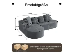 DripeX Sofá angular esquerdo de Veludo de canelura larga com 4 almofadas - 265x67x40,5cm - Cinza Cinzento