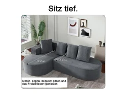 DripeX Sofá angular esquerdo de Veludo de canelura larga com 4 almofadas - 265x67x40,5cm - Cinza Cinzento