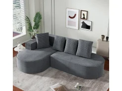 DripeX Sofá angular esquerdo de Veludo de canelura larga com 4 almofadas - 265x67x40,5cm - Cinza Cinzento