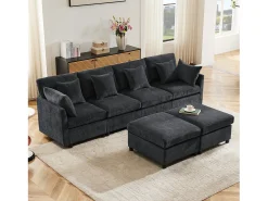 Sofá|ModernLuxe Sofá angular moderno em L - com apoio pés removível - 4 lugares - Cinza Cinzento