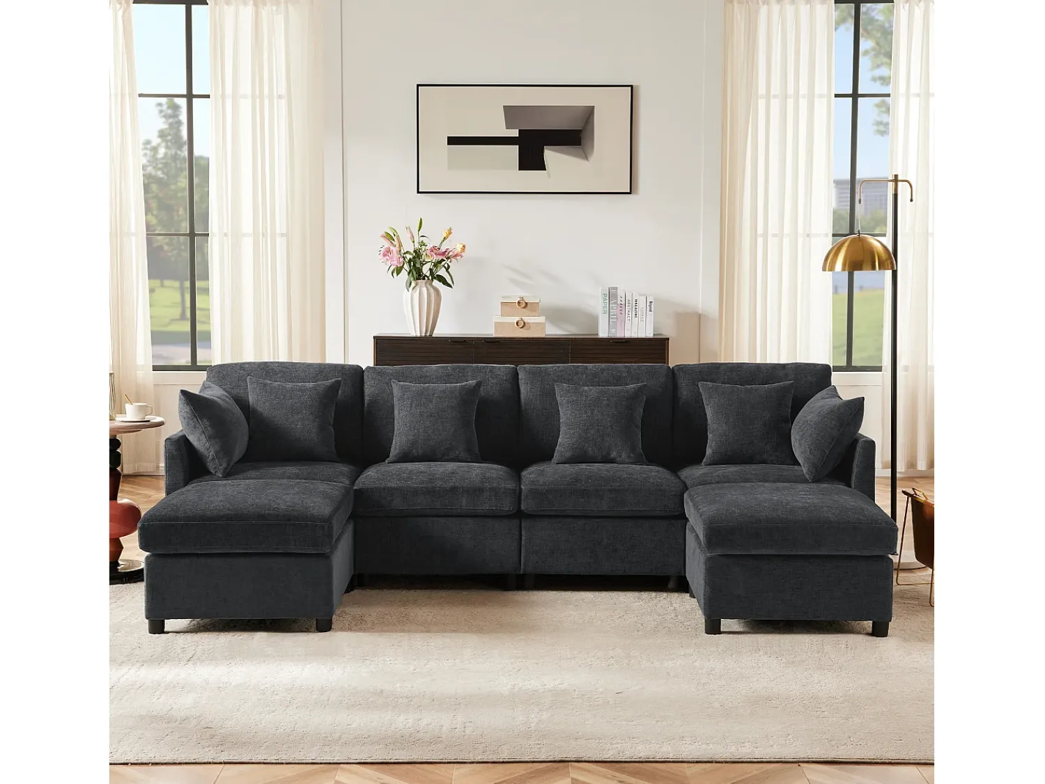 Sofá|ModernLuxe Sofá angular moderno em L - com apoio pés removível - 4 lugares - Cinza Cinzento
