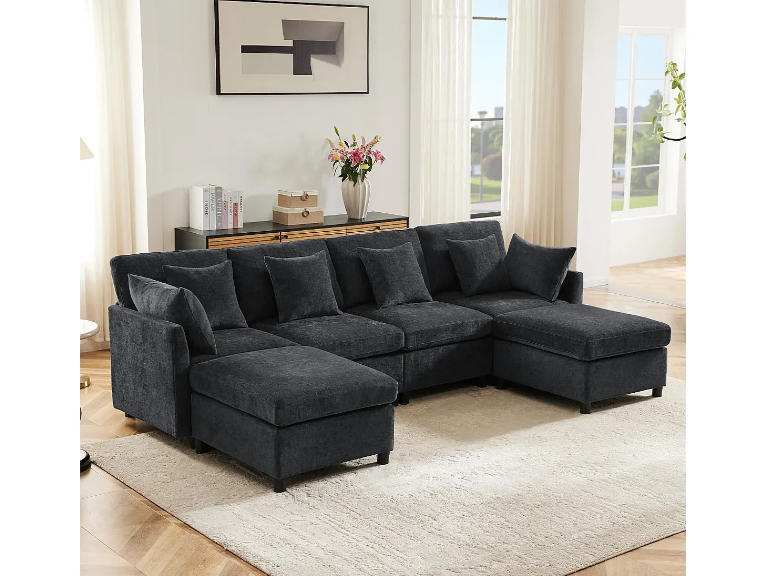 Sofá|ModernLuxe Sofá angular moderno em L - com apoio pés removível - 4 lugares - Cinza Cinzento
