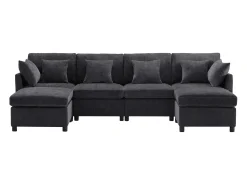 Sofá|ModernLuxe Sofá angular moderno em L - com apoio pés removível - 4 lugares - Cinza Cinzento
