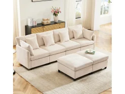 Sofá*ModernLuxe Sofá angular moderno em L - com apoio pés removível - 4 lugares - Bege