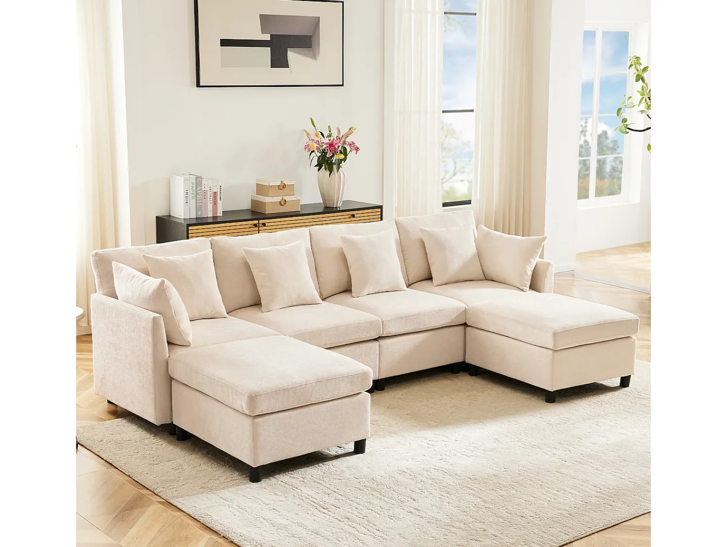 Sofá*ModernLuxe Sofá angular moderno em L - com apoio pés removível - 4 lugares - Bege