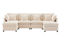 Sofá*ModernLuxe Sofá angular moderno em L - com apoio pés removível - 4 lugares - Bege