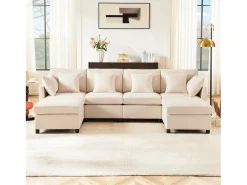 Sofá*ModernLuxe Sofá angular moderno em L - com apoio pés removível - 4 lugares - Bege