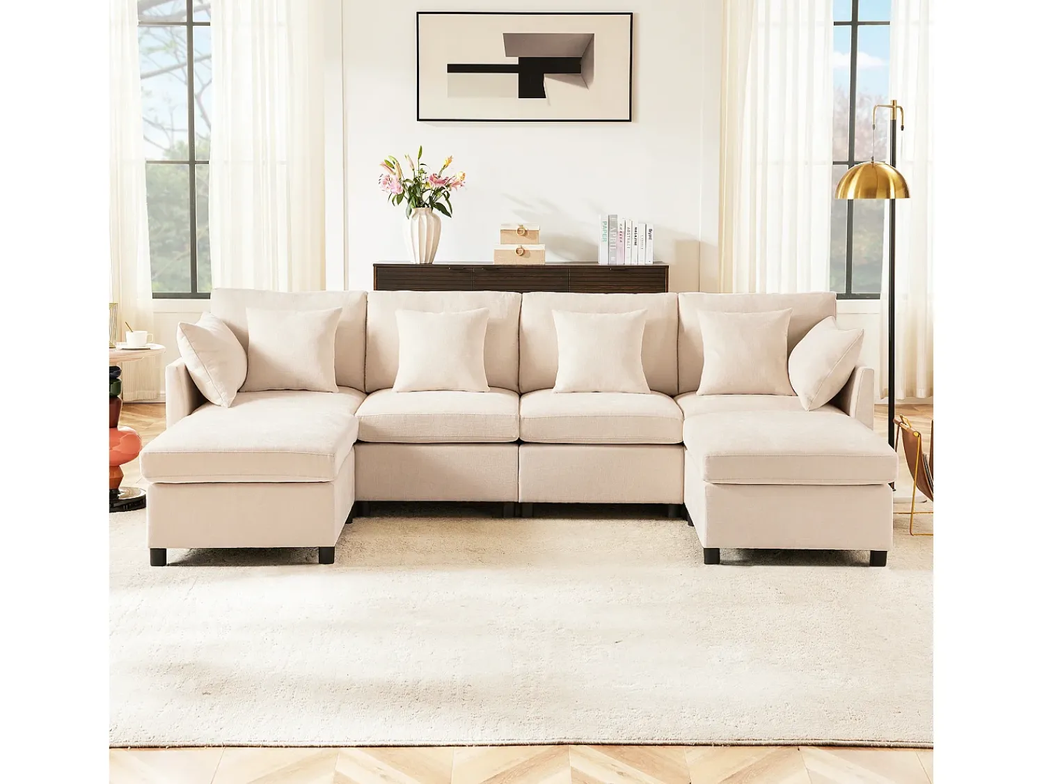 Sofá*ModernLuxe Sofá angular moderno em L - com apoio pés removível - 4 lugares - Bege