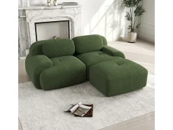 Sofá*DripeX Sofá angular modular 2 lugares - de Veludo cotelê - com 2 almofadas e puff - ergonómico - 208x178x75cm - Verde