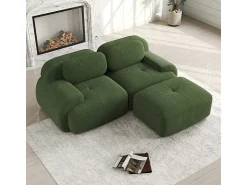Sofá*DripeX Sofá angular modular 2 lugares - de Veludo cotelê - com 2 almofadas e puff - ergonómico - 208x178x75cm - Verde