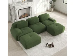 DripeX Sofá angular modular 3 lugares - de Veludo cotelê - com 3 almofadas e 2 puffs - 298x178x75cm -^ Sofá