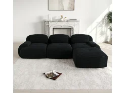 DripeX Sofá angular modular 3 lugares - de Veludo cotelê - com 3 almofadas e puff - 298x178x75cm -^ Sofá