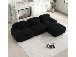 DripeX Sofá angular modular 3 lugares - de Veludo cotelê - com 3 almofadas e puff - 298x178x75cm -^ Sofá