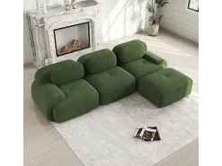 Sofá*DripeX Sofá angular modular 3 lugares - de Veludo cotelê - com 3 almofadas e puff - 298x178x75cm - Verde