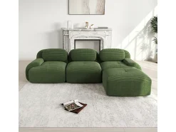 Sofá*DripeX Sofá angular modular 3 lugares - de Veludo cotelê - com 3 almofadas e puff - 298x178x75cm - Verde
