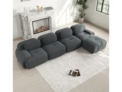 Sofá*DripeX Sofá angular modular 4 lugares - de Veludo cotelê - com 4 almofadas e puff - 388x178x75cm - Cinza Cinzento