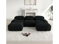 Sofá|DripeX Sofá angular modular 3 lugares - de Veludo cotelê - com 3 almofadas e 2 puffs - 298x178x75cm - Preto