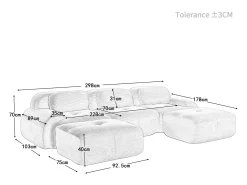 Sofá|DripeX Sofá angular modular 3 lugares - de Veludo cotelê - com 3 almofadas e 2 puffs - 298x178x75cm - Preto