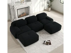 Sofá|DripeX Sofá angular modular 3 lugares - de Veludo cotelê - com 3 almofadas e 2 puffs - 298x178x75cm - Preto