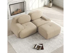 DripeX Sofá angular modular 2 lugares - de Veludo cotelê - com 2 almofadas e puff - ergonómico - 208x178x75cm - Bege
