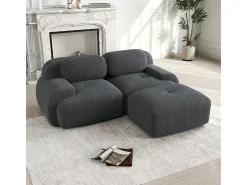 DripeX Sofá angular modular 2 lugares - de Veludo cotelê - com 2 almofadas e puff - ergonómico - 208x178x75cm - Cinza Cinzento
