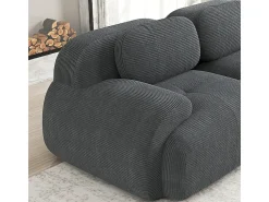 Sofá|DripeX Sofá angular modular 3 lugares - de Veludo cotelê - com 3 almofadas e 2 puffs - 298x178x75cm - Cinza Cinzento