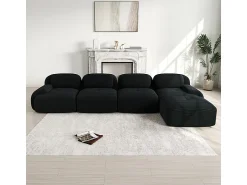 DripeX Sofá angular modular 4 lugares - de Veludo cotelê - com 4 almofadas e puff - 388x178x75cm -^ Sofá