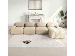 DripeX Sofá angular modular 4 lugares - de Veludo cotelê - com 4 almofadas e puff - 388x178x75cm -^ Sofá