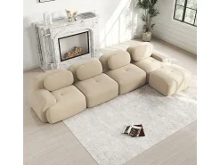 DripeX Sofá angular modular 4 lugares - de Veludo cotelê - com 4 almofadas e puff - 388x178x75cm -^ Sofá