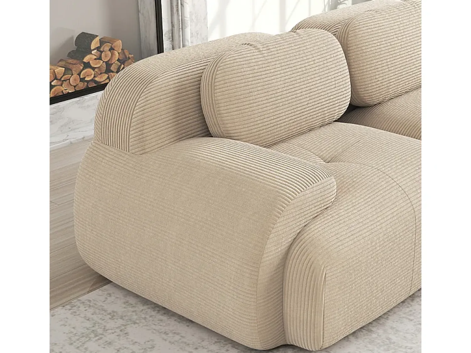 DripeX Sofá angular modular 4 lugares - de Veludo cotelê - com 4 almofadas e puff - 388x178x75cm -^ Sofá