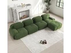 Sofá*DripeX Sofá angular modular 4 lugares - de Veludo cotelê - com 4 almofadas e puff - 388x178x75cm - Verde