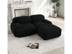 New DripeX Sofá angular modular 2 lugares - de Veludo cotelê - com 2 almofadas e puff - ergonómico - 208x178x75cm - Preto