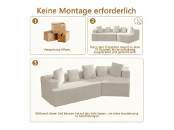 DripeX Sofá angular reto modular 307cm - de Veludo de canelura larga - 3 lugares - com 5 almofadas -^ Sofá