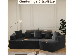 Sofá*DripeX Sofá angular reto modular 307cm - de Veludo de canelura larga - 3 lugares - com 5 almofadas - Preto