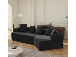 Sofá*DripeX Sofá angular reto modular 307cm - de Veludo de canelura larga - 3 lugares - com 5 almofadas - Preto