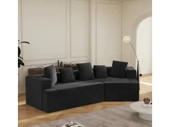 Sofá*DripeX Sofá angular reto modular 307cm - de Veludo de canelura larga - 3 lugares - com 5 almofadas - Preto