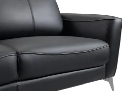 New Vente-unique Sofá BATUCO de 3 lugares em couro com debrum cinza. Preto