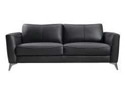 New Vente-unique Sofá BATUCO de 3 lugares em couro com debrum cinza. Preto