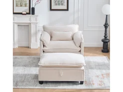 Sofá* Sofá com bolsos laterais e apoio para os pés - Chenille - para sala de estar e quarto Bege