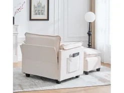 Sofá* Sofá com bolsos laterais e apoio para os pés - Chenille - para sala de estar e quarto Bege
