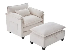Sofá* Sofá com bolsos laterais e apoio para os pés - Chenille - para sala de estar e quarto Bege