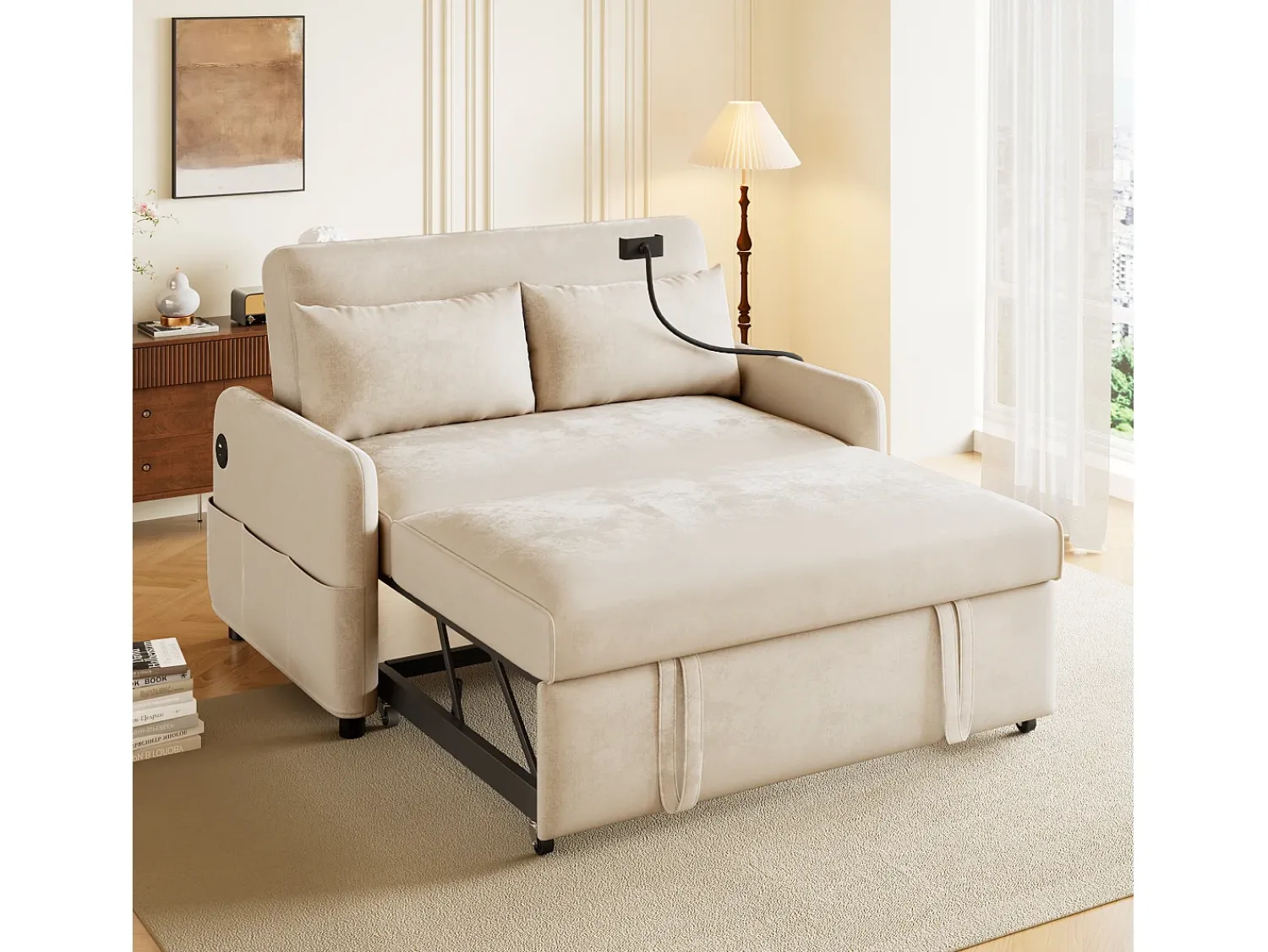 Sofá com suporte para telemóvel e bolso - encosto ajustável - para sala e quarto^ Sofá