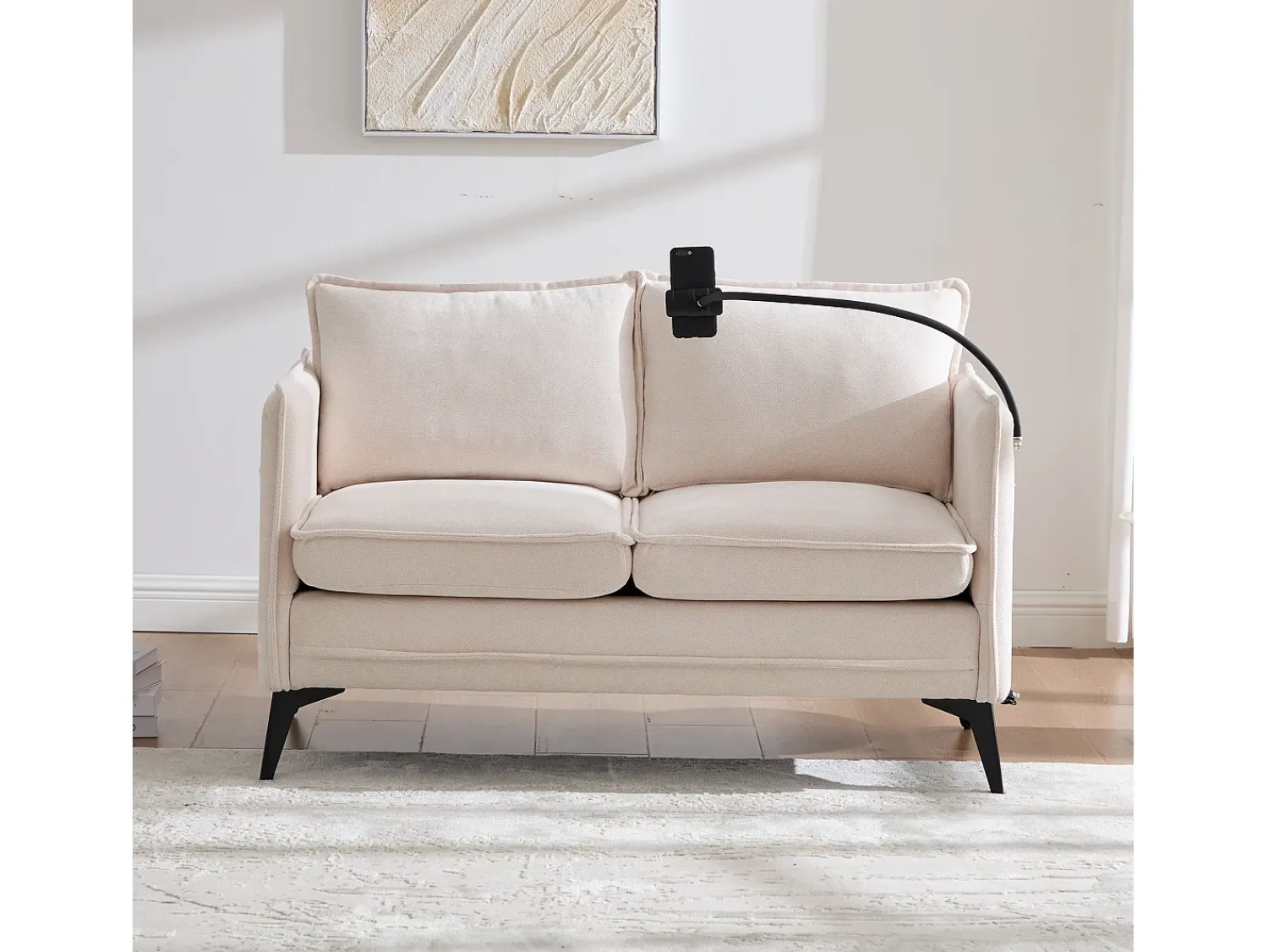 Sofá de 2 lugares - com compartimentos laterais para arrumação e suporte para telemóvel - chenille - para sala de estar e quarto^ Sofá