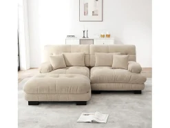 Sofá de 2 lugares - Sofá de canto com 2 almofadas lombares e 2 almofadas decorativas - apoios de braços e apoio para os pés - chenille^ Sofá